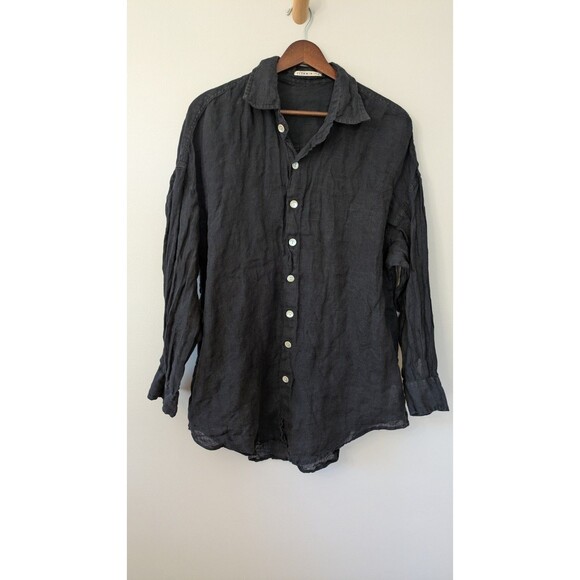 Vitamin A Womens Playa Linen Cover Up Shirt Medium Oversized Beach Black Button - Picture 1 of 9